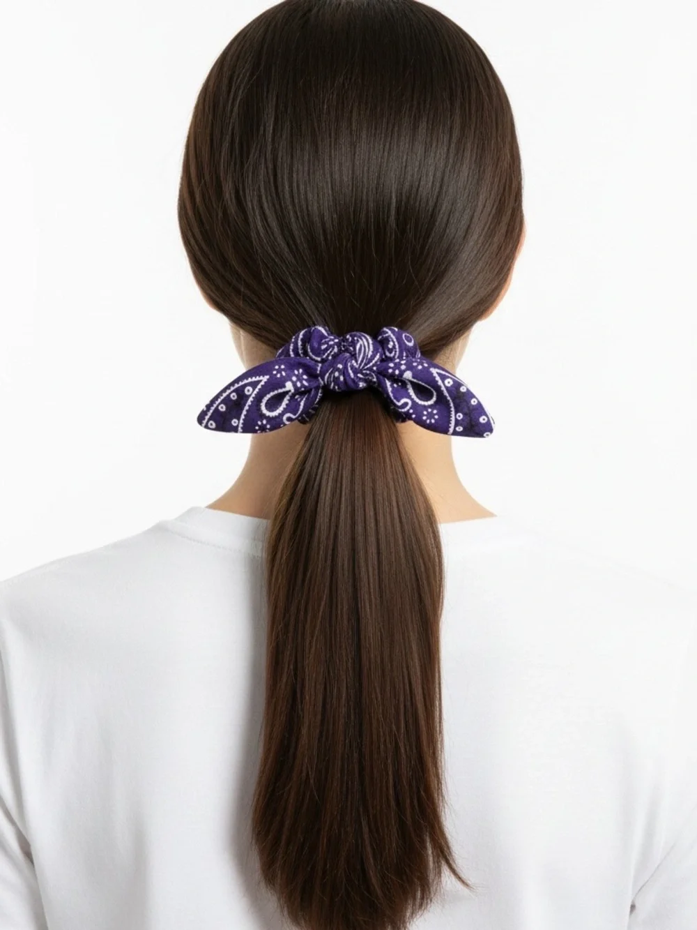 Purple Paisley Bandana Floral Flower Western Wired Trailing Ribbon Scrunchie